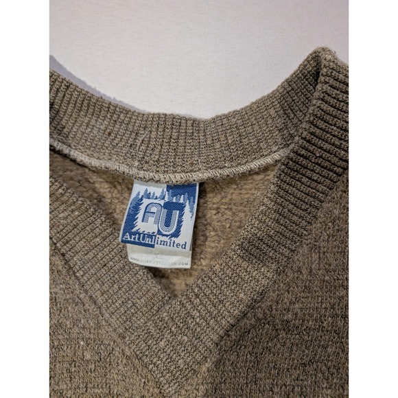 Art Unlimited Moose Men's XL Embroidered V Neck Sweater Pullover Brown Casual - Picture 8 of 12